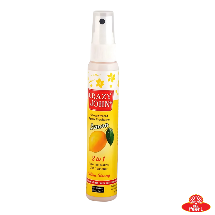 CRAZY JOHN CONCENTRATED SPRAY FRESHENER - ODOUR NEUTRALIZER, PLUS FRESHENER 2 IN 1 (60ML) -  LEMON