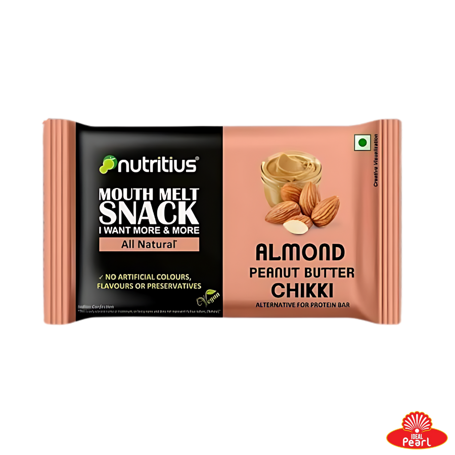NUTRITIUS ALMOND PEANUT BUTTER CHIKKI  MOUTH MELT SNACK ALL NATURAL - 125G