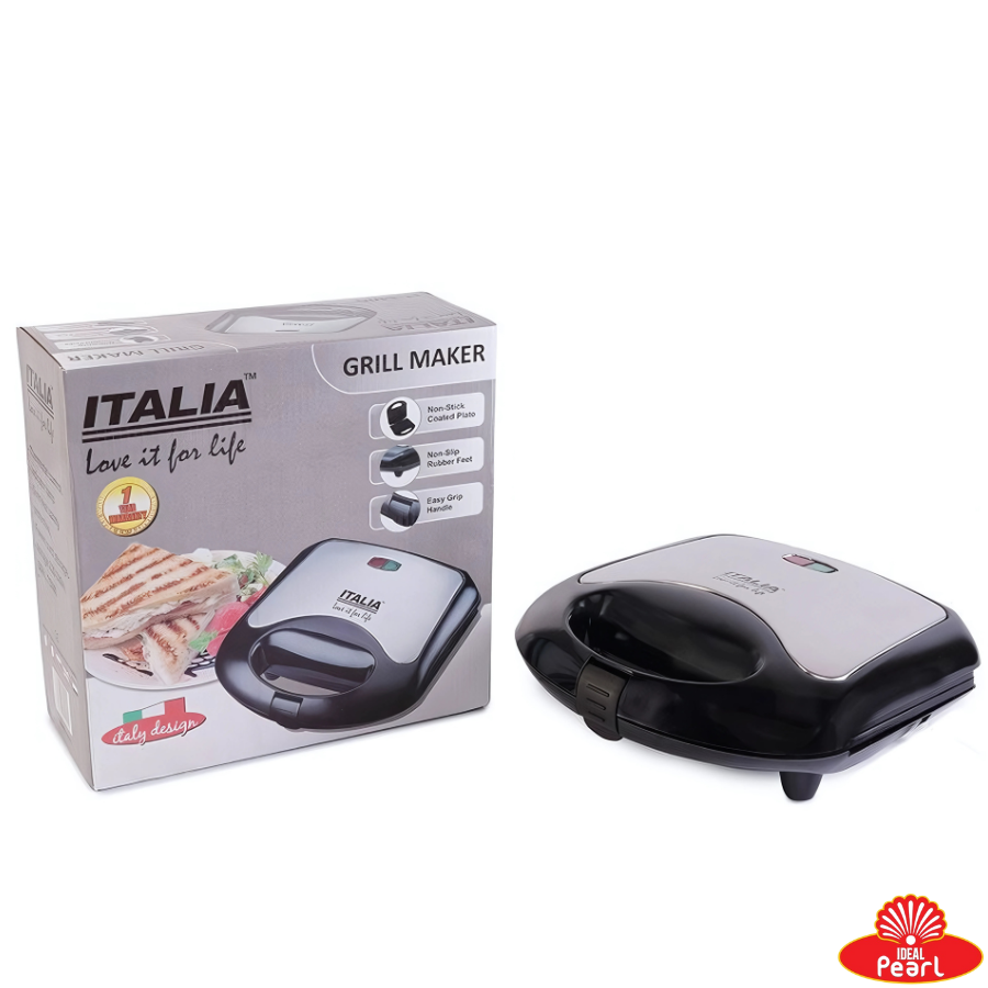 ITALIA IT-640G 750W 4-Slice Grill Maker (Silver and Black, 25x10x11cm)
