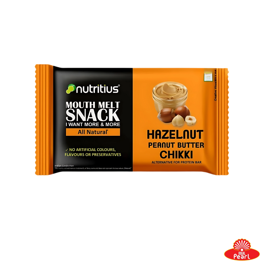 NUTRITIUS HAZELNUT PEANUT BUTTER CHIKKI  MOUTH MELT SNACK ALL NATURAL - 125G
