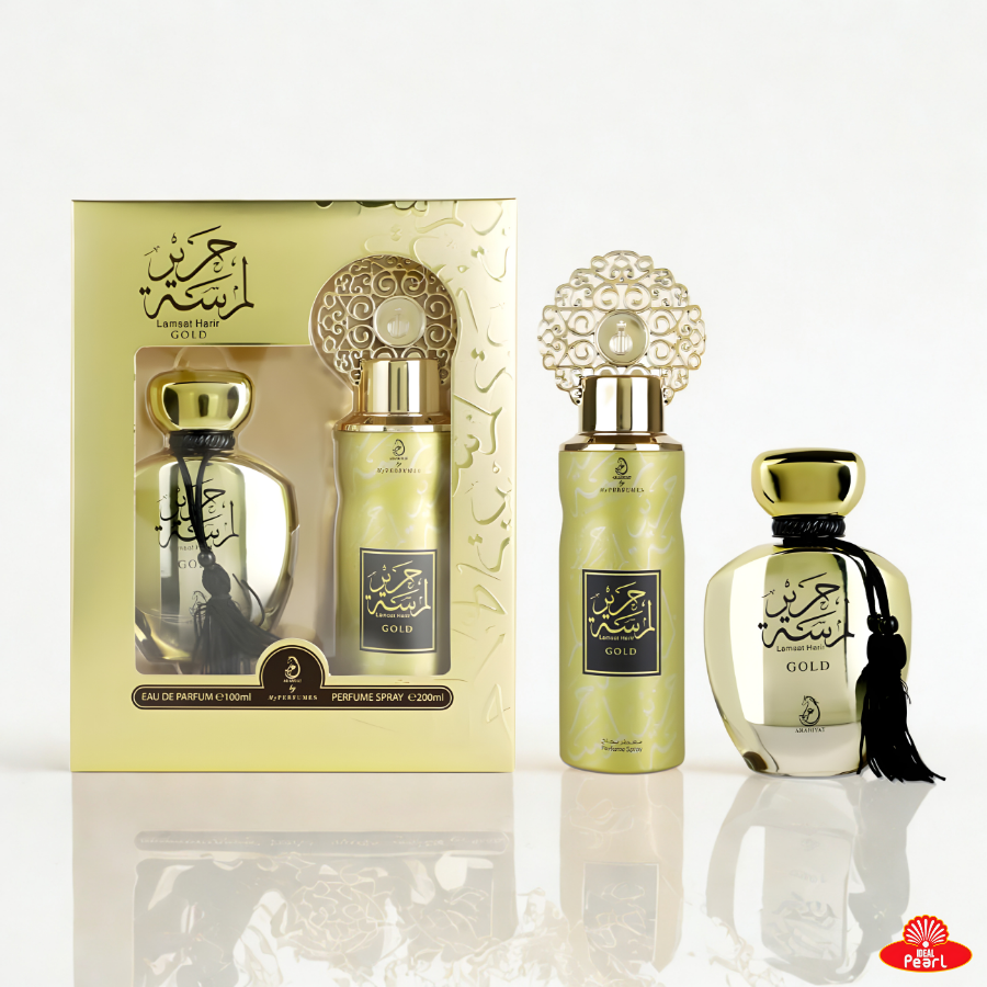 ARABIYAT LAMSAT HARIR GOLD GIFT SET PARFUM 100ML & PERFUME SPRAY 200ML