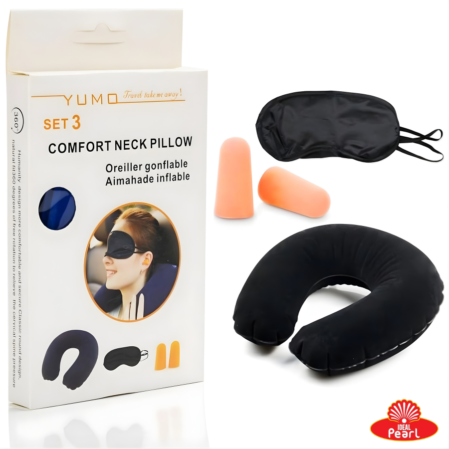 YUMO COMFORT NECK PILLOW, EYE MASK, EAR PLUGS, SET 3, YM-3004