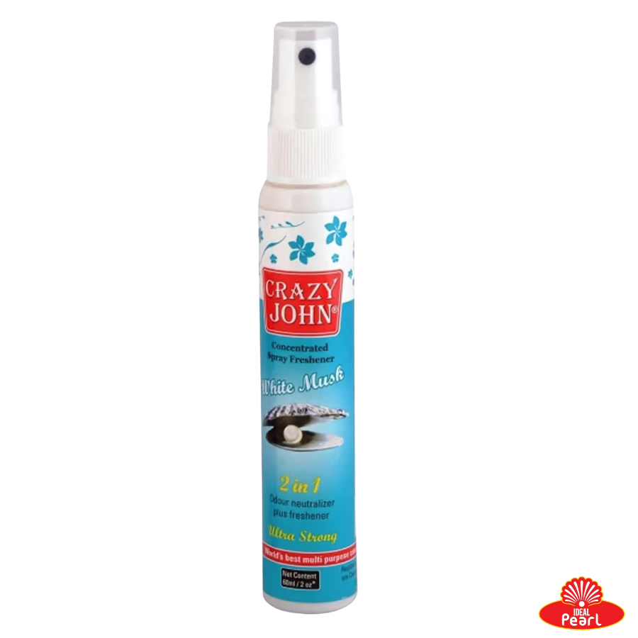 CRAZY JOHN CONCENTRATED SPRAY FRESHENER - ODOUR NEUTRALIZER, PLUS FRESHENER 2 IN 1 (60ML) - WHITE MUSK