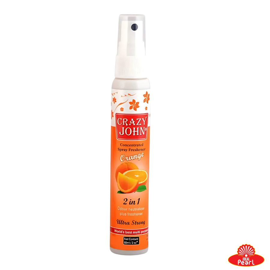 CRAZY JOHN CONCENTRATED SPRAY FRESHENER - ODOUR NEUTRALIZER, PLUS FRESHENER 2 IN 1 (60ML) -  ORANGE