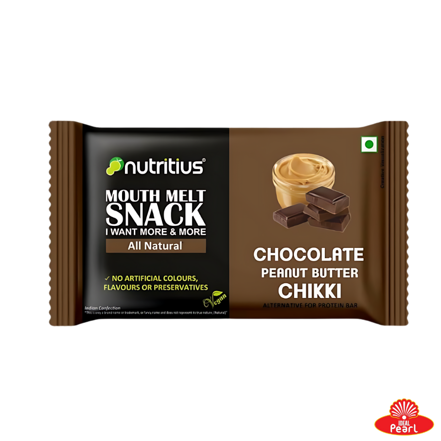 NUTRITIUS CHOCOLATE PEANUT BUTTER CHIKKI  MOUTH MELT SNACK ALL NATURAL - 125G